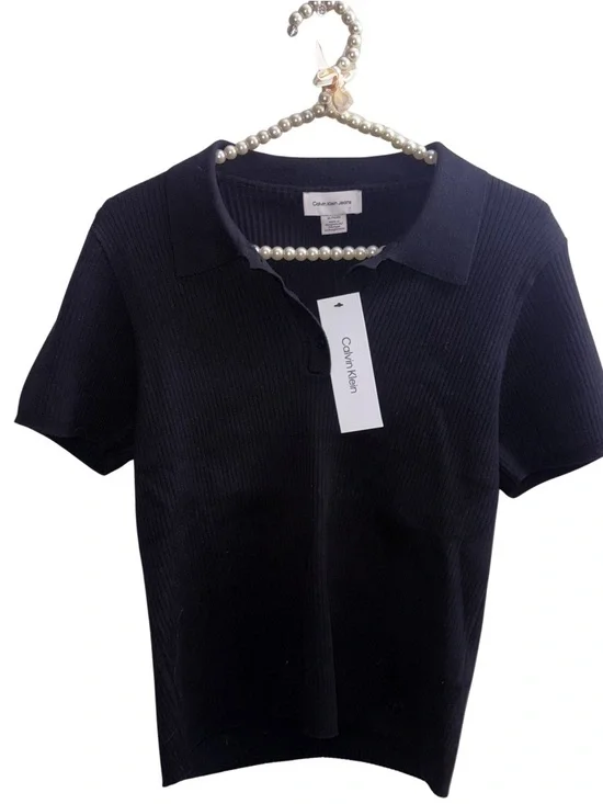 Calvin Klein Jeans - Black Ribbed Short Sleeve Polo NWT - Picture 4 of 9